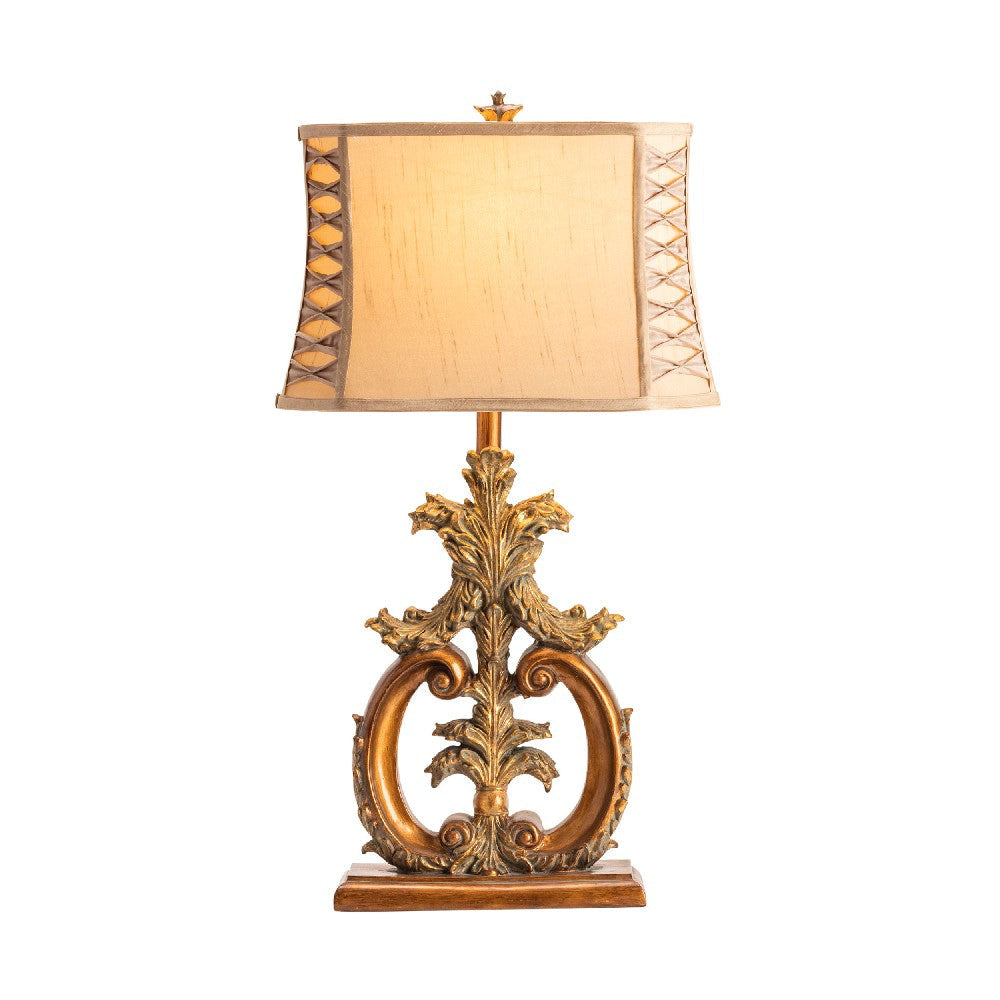 Ria 2pc Table Lamp Set | 33’’ | Tan Brown Shade | Gold Resin Ornate Base CCL-CVANP747