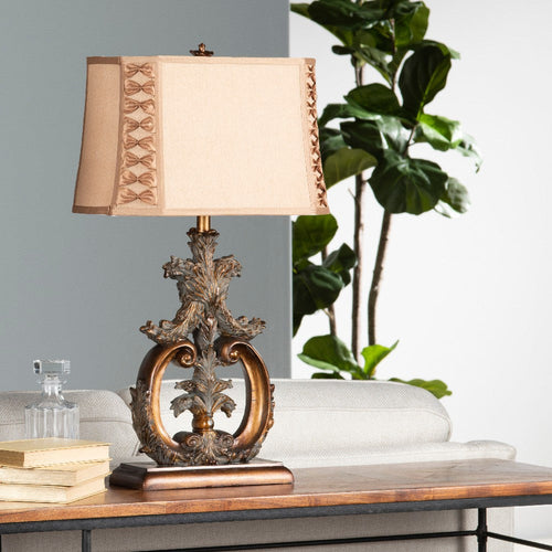 Ria 2pc Table Lamp Set | 33" | Tan Brown Shade | Gold Resin Ornate Base