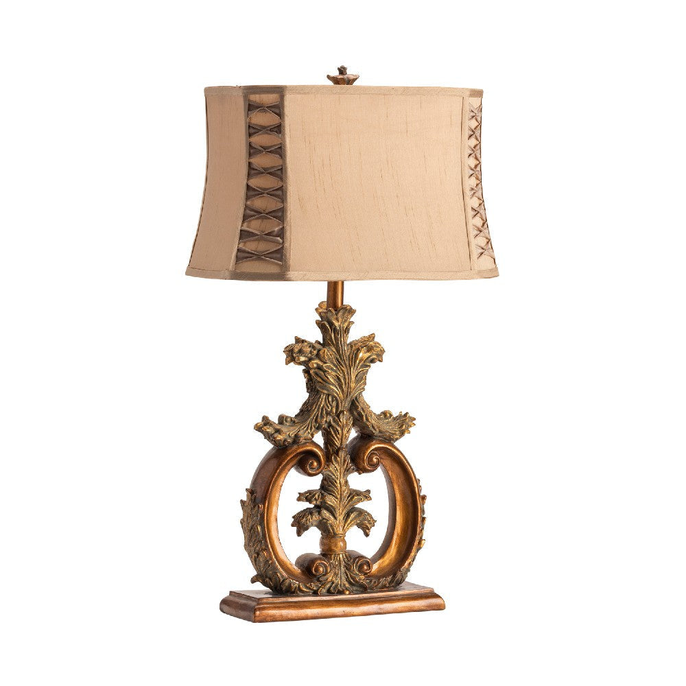 Ria 2pc Table Lamp Set | 33" | Tan Brown Shade | Gold Resin Ornate Base