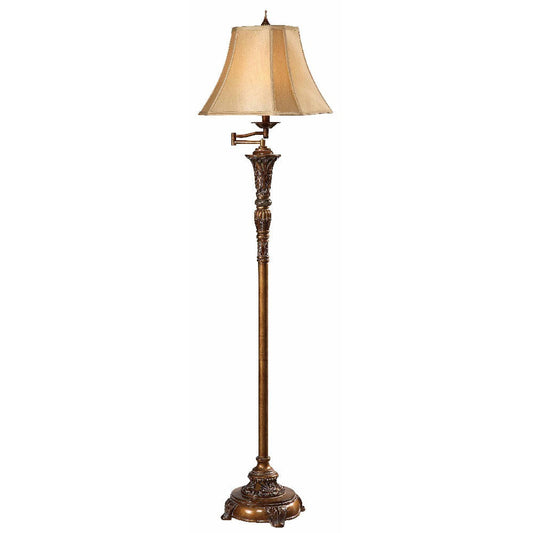 Lyer Floor Lamp | 61" | Beige Bell Shade | Resin Antique Brass Base