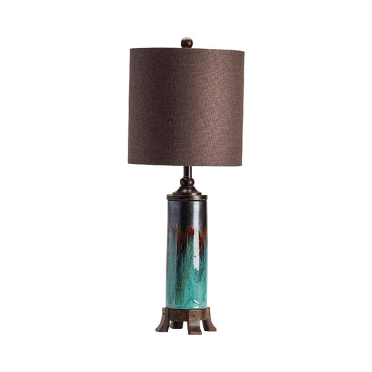 Briy 2pc Table Lamp Set | 33" | Brown Drum Shade | Rich Teal Blue Base