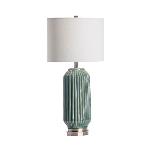 Pegy Accent Table Lamp | 32" | White Drum Shade | Blue Green Ceramic