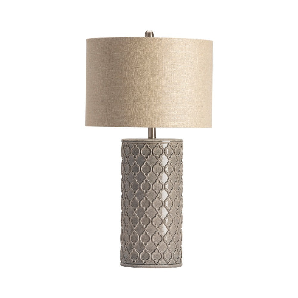 Nici Table Lamp | 27" | Light Gray Drum Shade | Cylindrical Ceramic Design