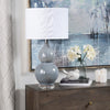 Viny Accent Table Lamp | 30" | White Drum Shade | Glazed Blue Ceramic