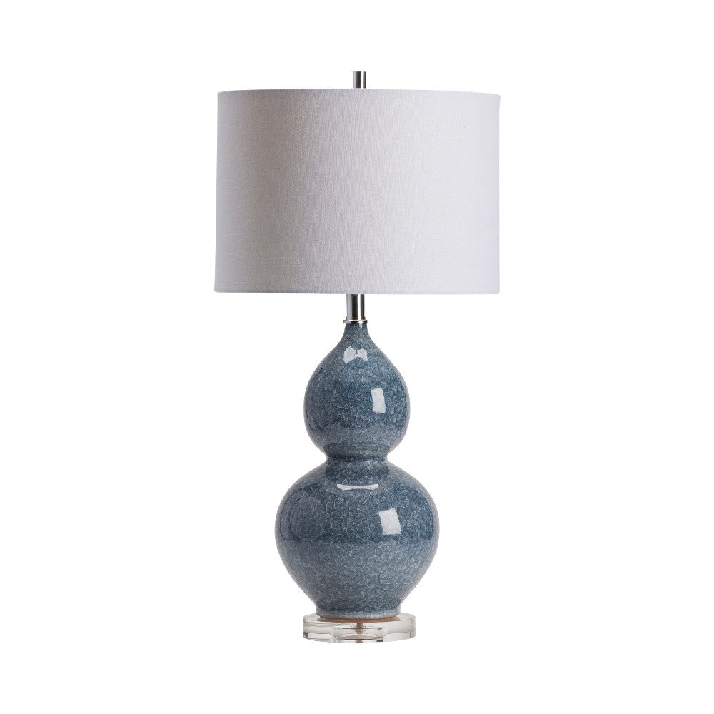Viny Accent Table Lamp | 30" | White Drum Shade | Glazed Blue Ceramic