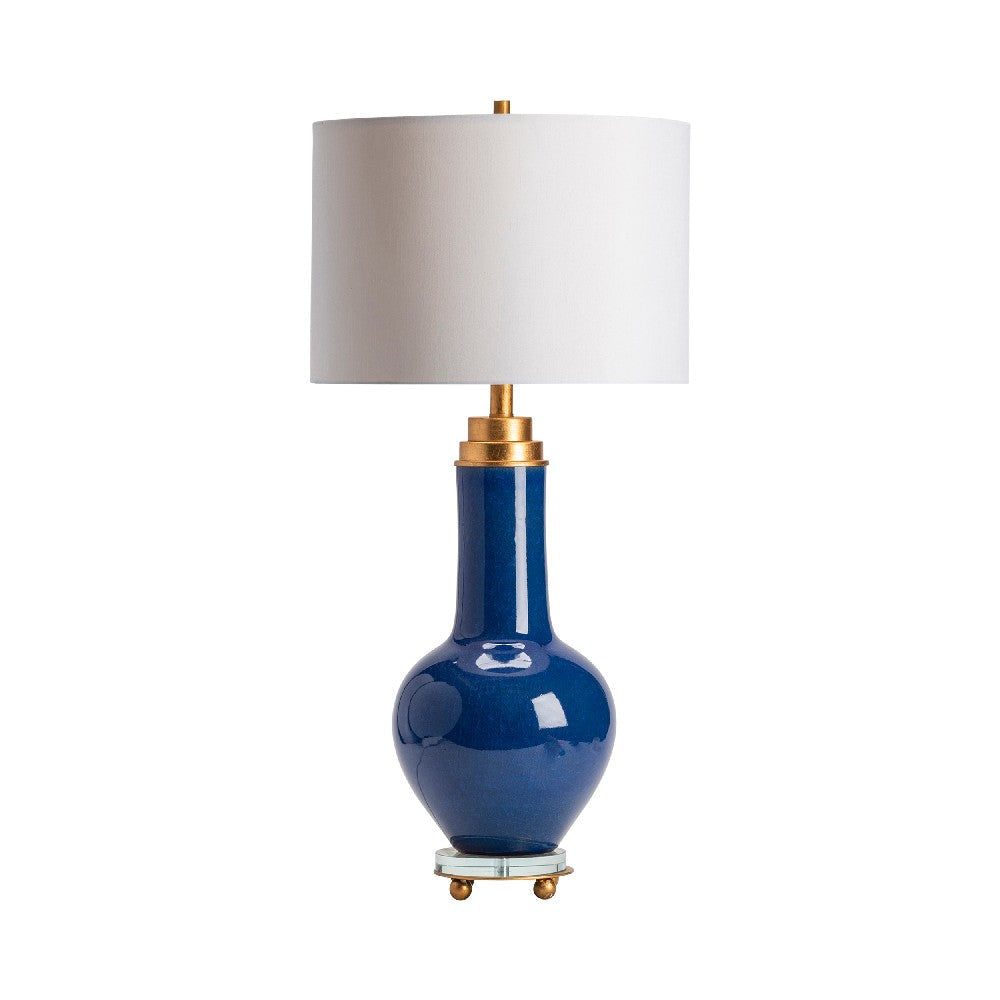 Peni Accent Table Lamp | 32" | White Drum Shade | Dutch Blue Ceramic