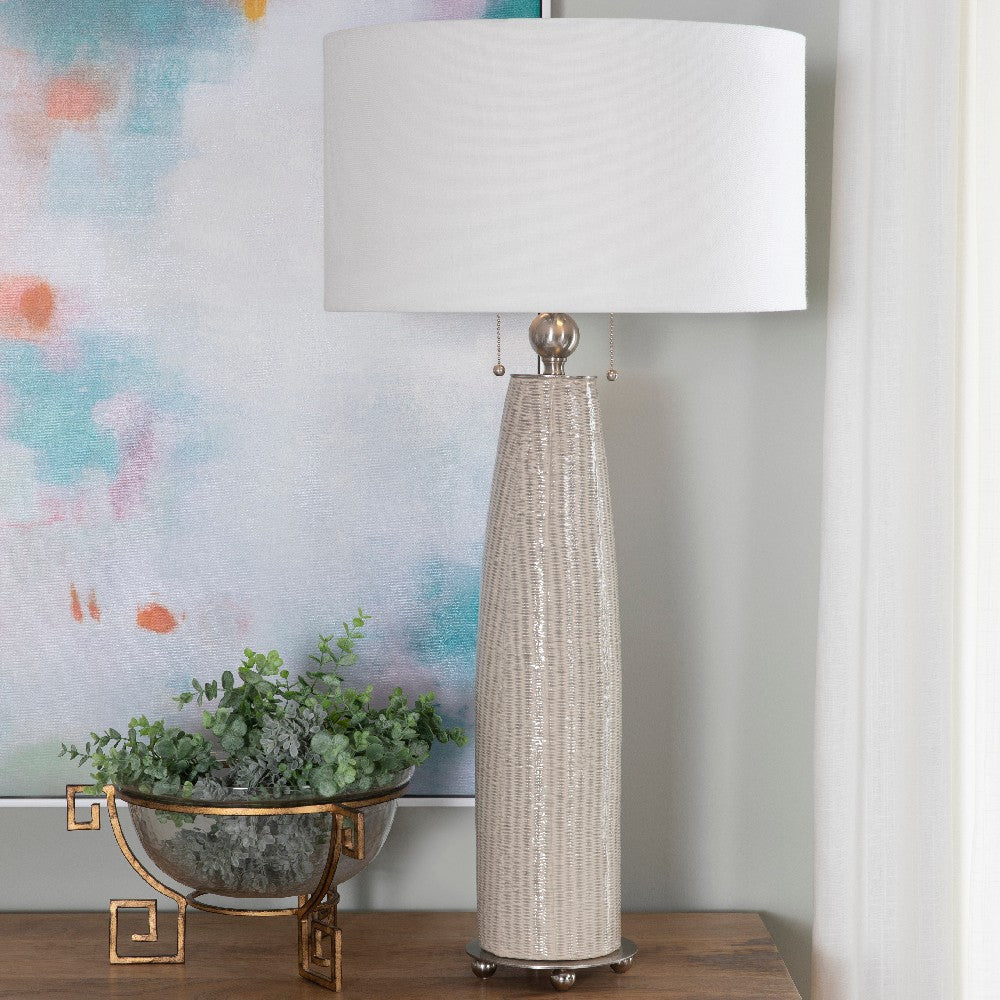 Bary 2pc Table Lamp Set | 36’’ | Pull Chains | White Shade | Beige Ceramic CCL-CVAP2050