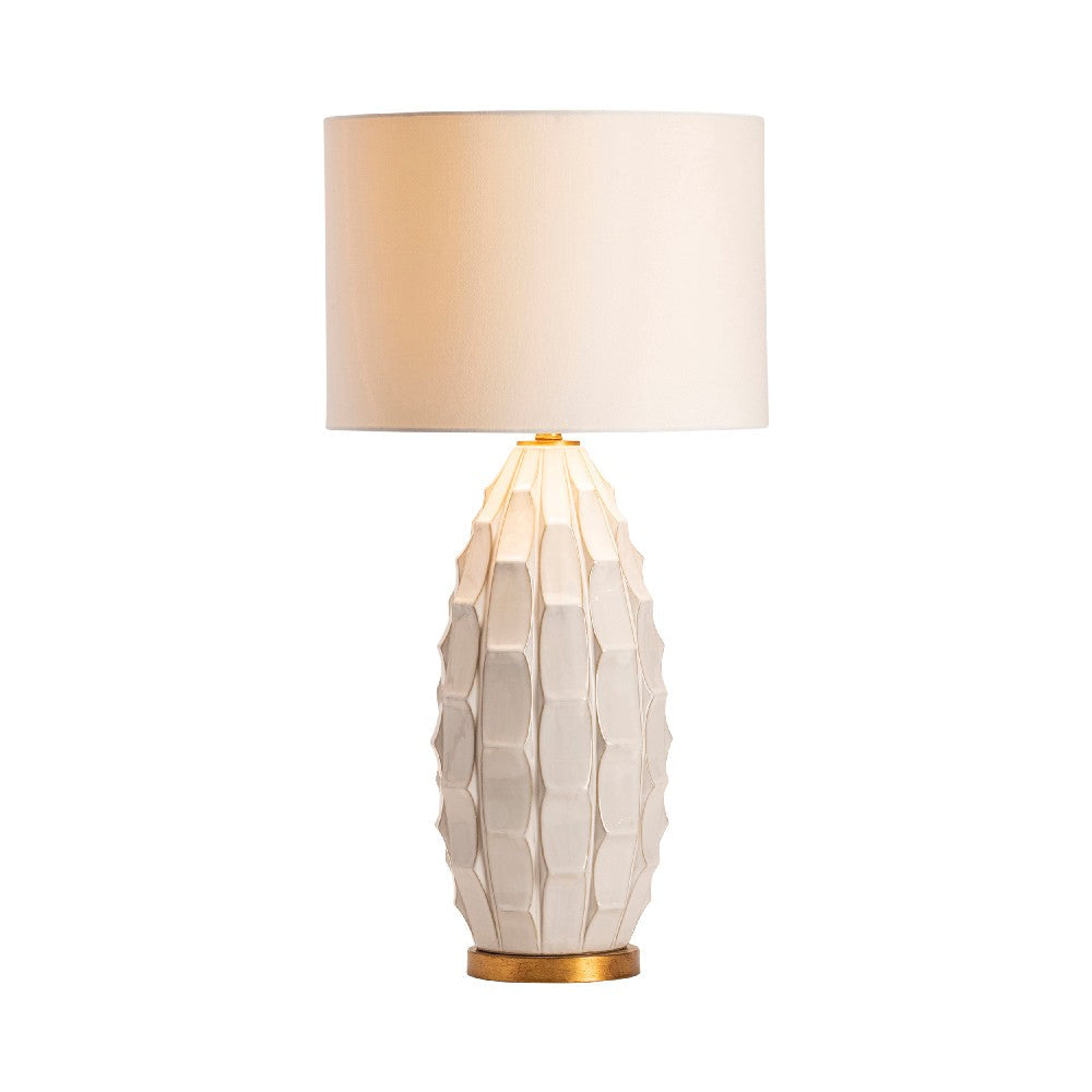 Risa Accent Table Lamp | 34’’ | White Drum Shade | Scalloped Ceramic CCL-CVAP2051