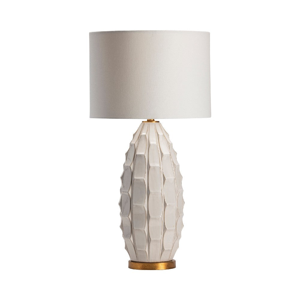 Risa Accent Table Lamp | 34" | White Drum Shade | Scalloped Ceramic