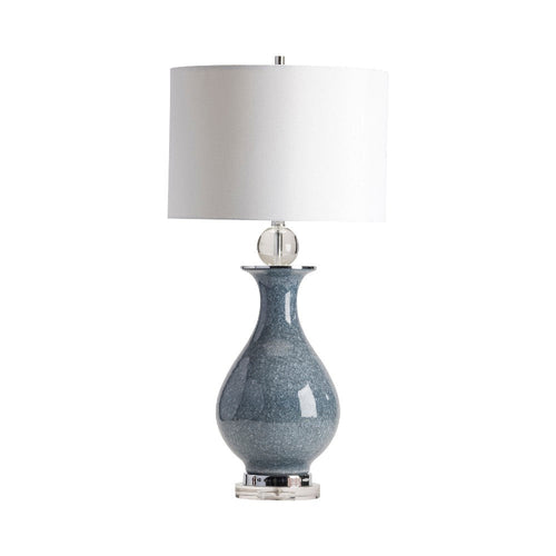 Frin Accent Table Lamp | 33" | White Drum Shade | Glazed Muted Blue Ceramic