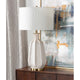 Ramy 2pc Table Lamp Set | 34’’ | White Drum Shade | Scalloped Ridged Ceramic CCL-CVAP2256