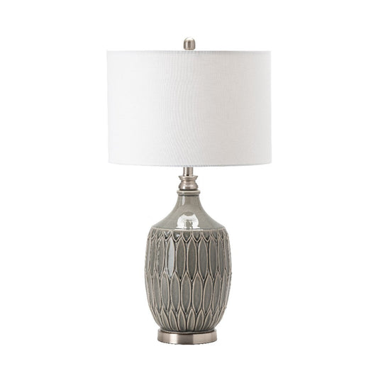 Caly Accent Table Lamp | 30" | White Drum Shade | Glazed Gray Ceramic