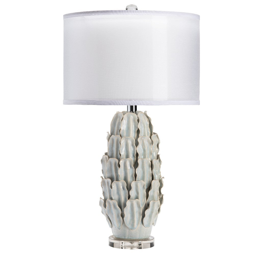 Mony Table Lamp | 31" | White Double Drum Shade | Glazed Gray Ceramic