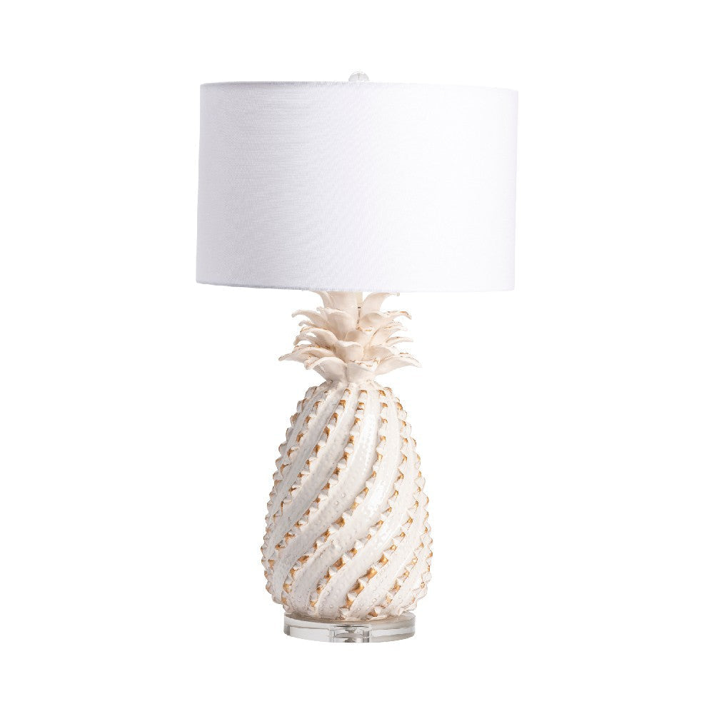 Aely Table Lamp | 30" | White Drum Shade | Pineapple Ceramic Base