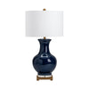 Isy Accent Table Lamp | 32" | White Drum Shade | Glazed Blue Ceramic