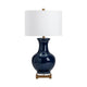 Isy Accent Table Lamp | 32" | White Drum Shade | Glazed Blue Ceramic
