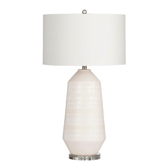 Shue Table Lamp | Angled White Ceramic Body | 33" | Linen Drum Shade