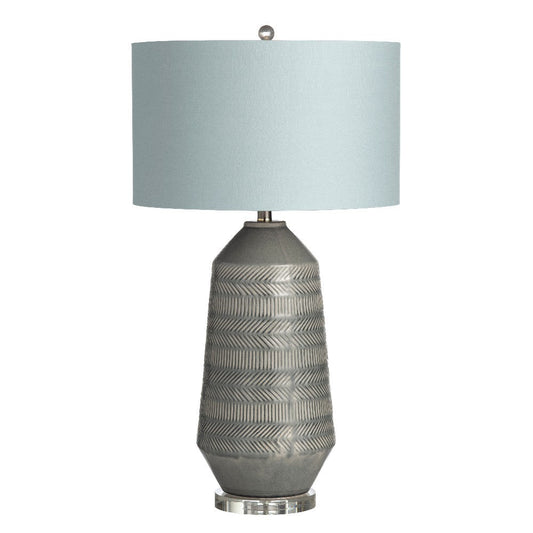 Shue Table Lamp | Angled Gray Ceramic Body | 33" | Linen Drum Shade