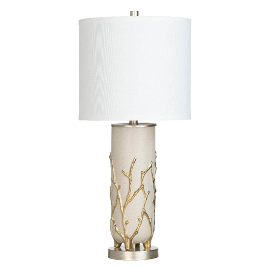 Table Lamp Set of 2 | Gold Branches and Beige Ceramic Body | White