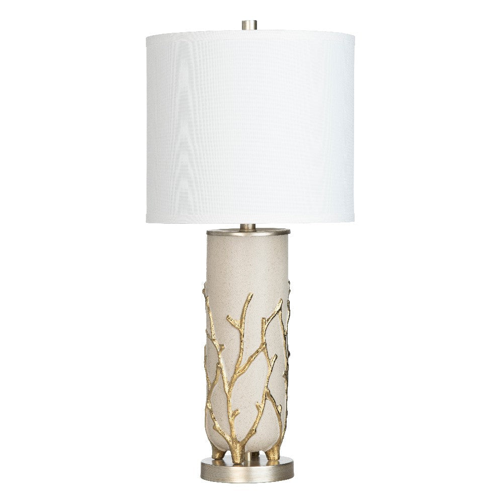 Table Lamp Set of 2 | Gold Branches and Beige Ceramic Body | White