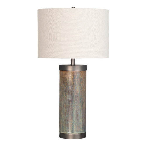 Table Lamp Set of 2 | Gray Crosshatch Pattern | 28" | Cream Shade