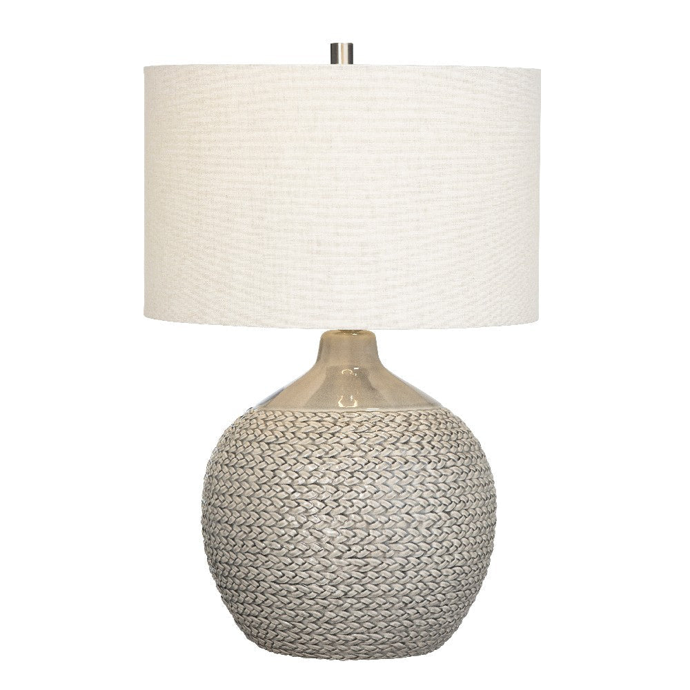 Table Lamp | Gray Braided Ceramic Body | 26’’ | White Linen Shade CCL-CVAP2827