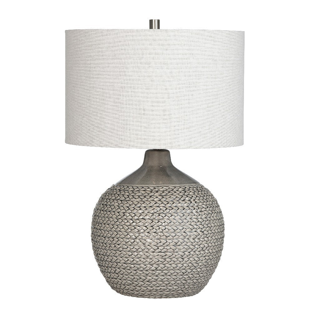 Table Lamp | Gray Braided Ceramic Body | 26" | White Linen Shade