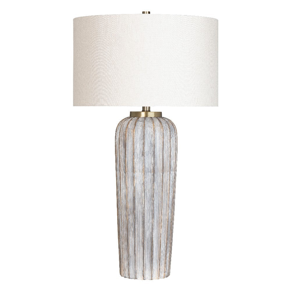 Accent Table Lamp | Gray Fluted Ceramic Body | 33" | White Linen