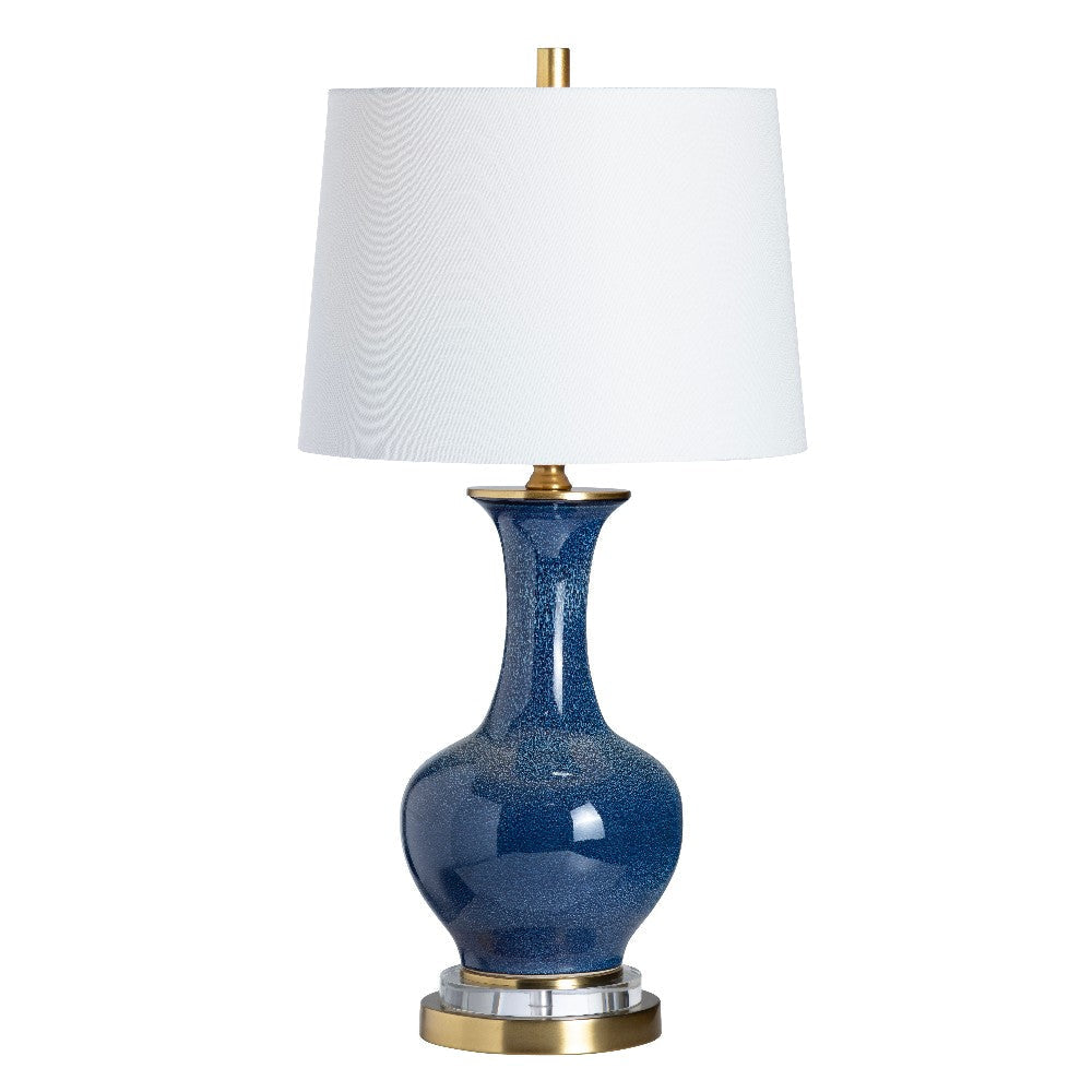 Table Lamp Set of 2 | Blue Ceramic | White Tapered Linen Shade