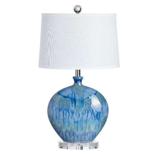 Accent Table Lamp Set of 2 | Blue Round Bottle Shaped Ceramic Body