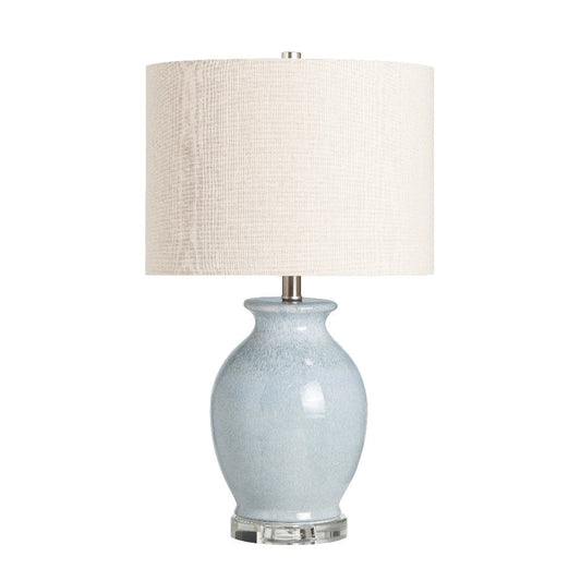 Table Lamp Set of 2 | Light Blue Ceramic Body | Oatmeal Linen Drum Shade