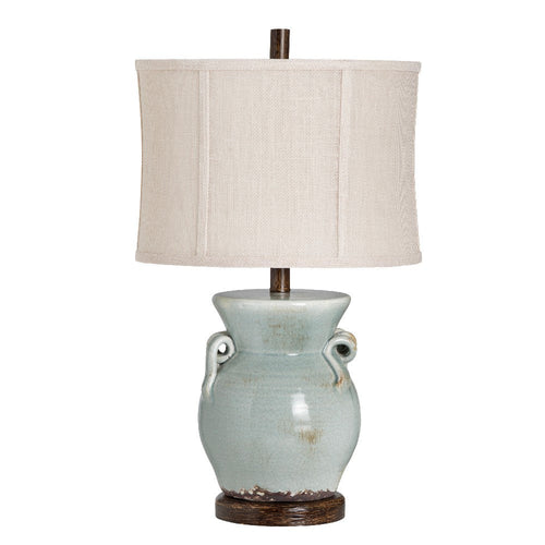 Table Lamp Set of 2 | Green Ceramic Urn Body | Oatmeal Brown Burlap
