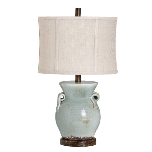 Table Lamp Set of 2 | Green Ceramic Urn Body | Oatmeal Brown Burlap