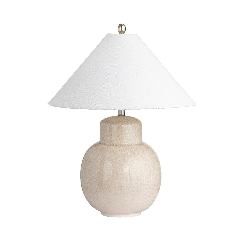 Accent Table Lamp | Tan Ceramic and Metal | 28" | White Empire Shade