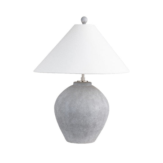 Accent Table Lamp | Gray Ceramic | White Empire Linen Shade | 29"