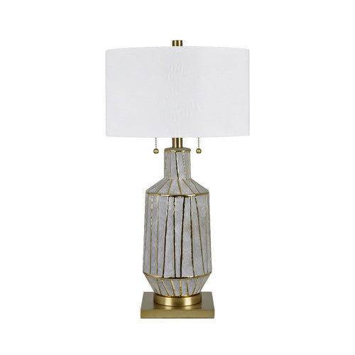 Delo Table Lamp | Gray Ceramic Body | Gold Accents | 33" | White Shade