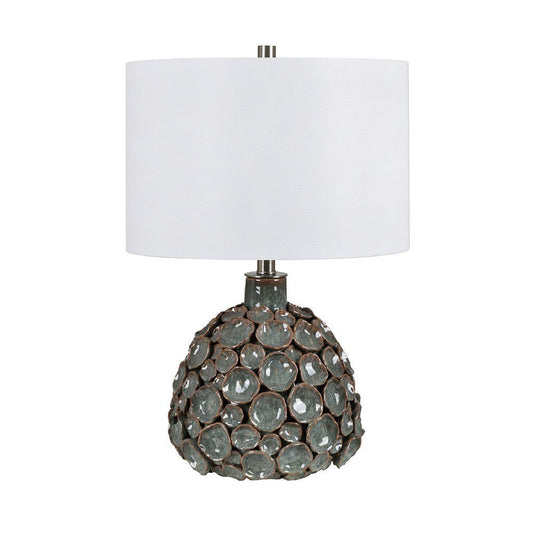 Set of 2 Table Lamp | Teal Brown Textured  Ceramic Base | Drum Shade
