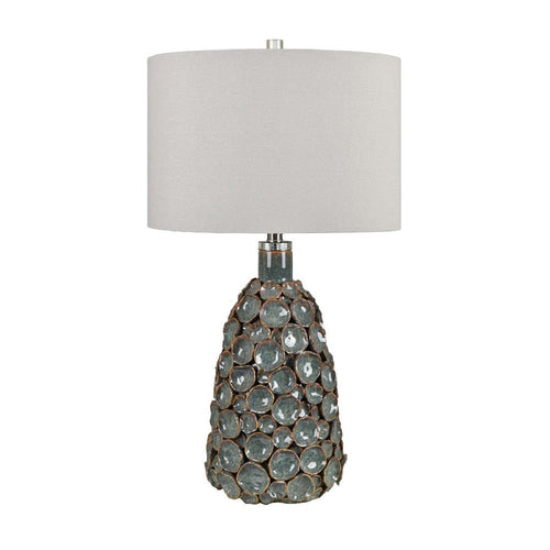 Set of 2 Table Lamp | Drum Shade | Teal Brown Textured Disc Design Ceramic