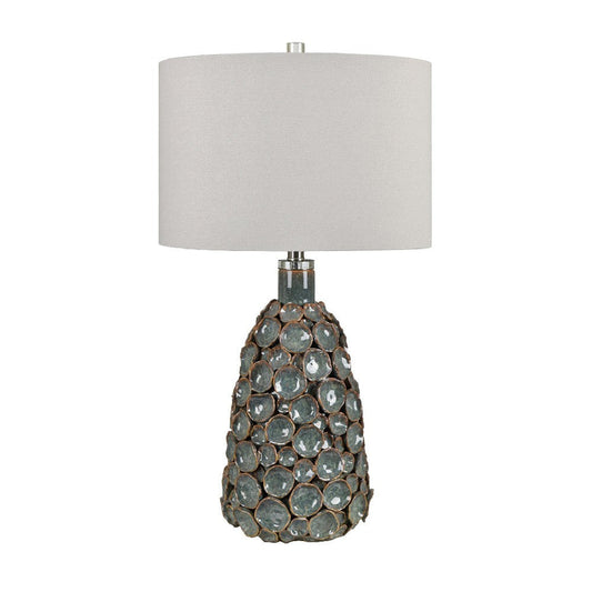 Set of 2 Table Lamp | Drum Shade | Teal Brown Textured Disc Design Ceramic