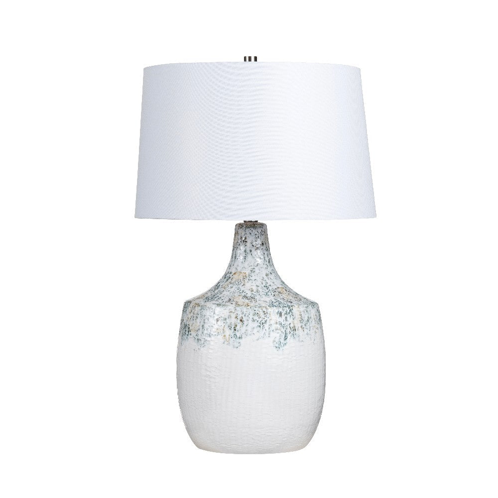 Table Lamp | Blue and White Ceramic Body | 29" | Tapered Drum Shade