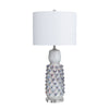 Table Lamp Set of 2 | Blue Ceramic Floral Design | White Linen Tapered Shade