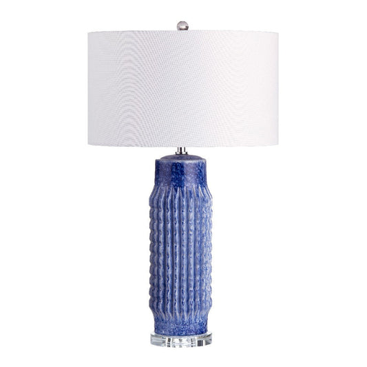 Dalu Set of 2 Table Lamps | Blue Ceramic Body | White Linen Drum Shade
