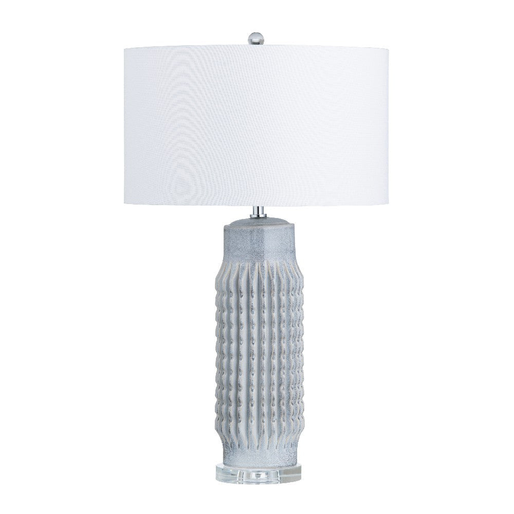 Dalu Set of 2 Table Lamps | Gray Ceramic Body | White Linen Drum Shade
