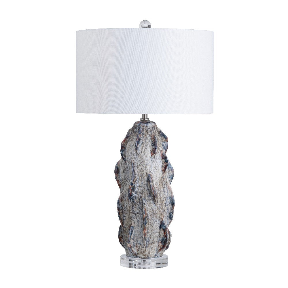 Set of 2 Accent Table Lamps | Blue Wave Ceramic | White Linen Shade