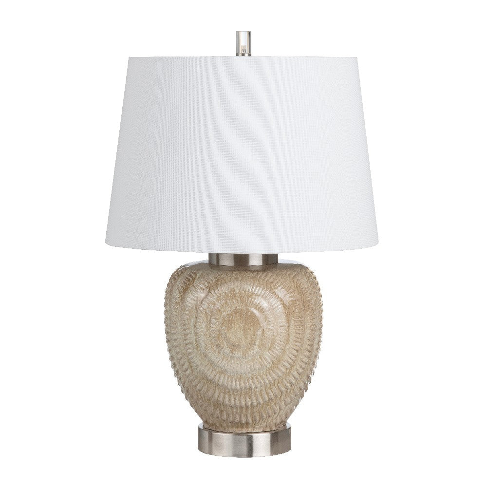 Table Lamp | Brown Textured Ceramic Body | 28" | White Linen Shade