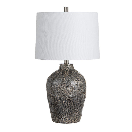 Table Lamp | Gray Abstract Textured Ceramic Body | 28" | White Linen Shade