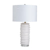 Accent Table Lamp Set of 2 | White Textured Ceramic Body | Linen Shade