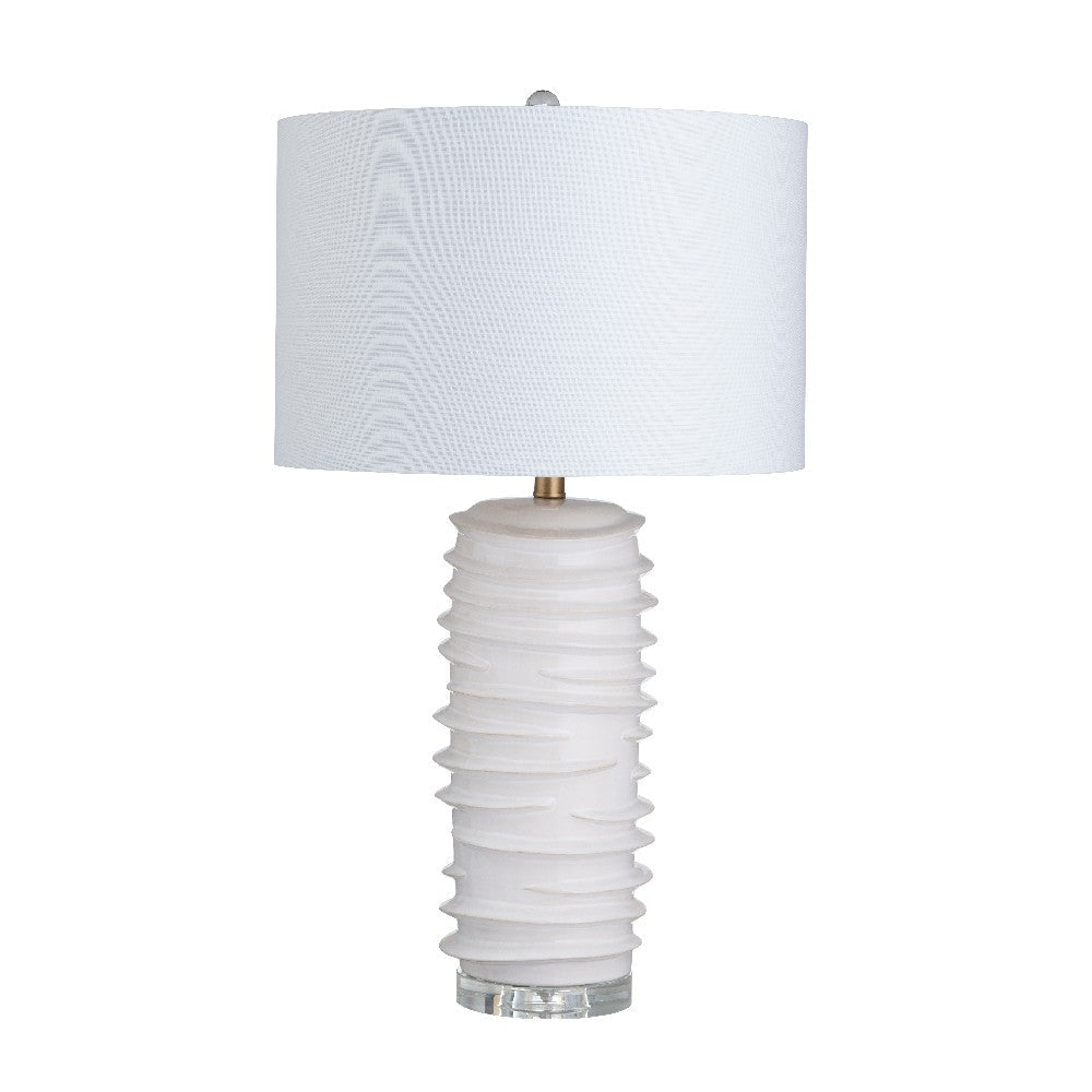Accent Table Lamp Set of 2 | White Textured Ceramic Body | Linen Shade