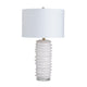 Accent Table Lamp Set of 2 | White Textured Ceramic Body | Linen Shade