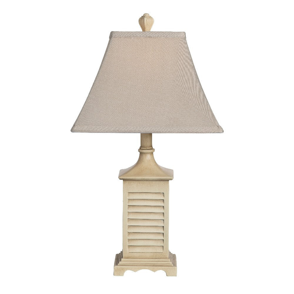 Accent Table Lamp Set of 2 | Resin Shutter Base | Tan Brown Linen Bell Shade
